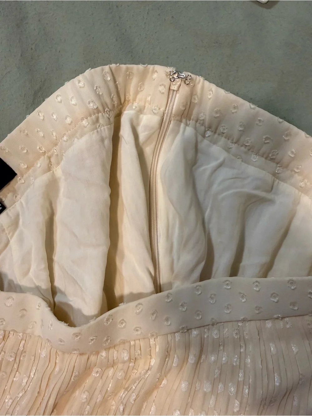 Lulu's Cream Pleated Midi Skirt with Dot Texture